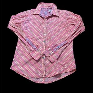Coral pink western long sleeve button up shirt